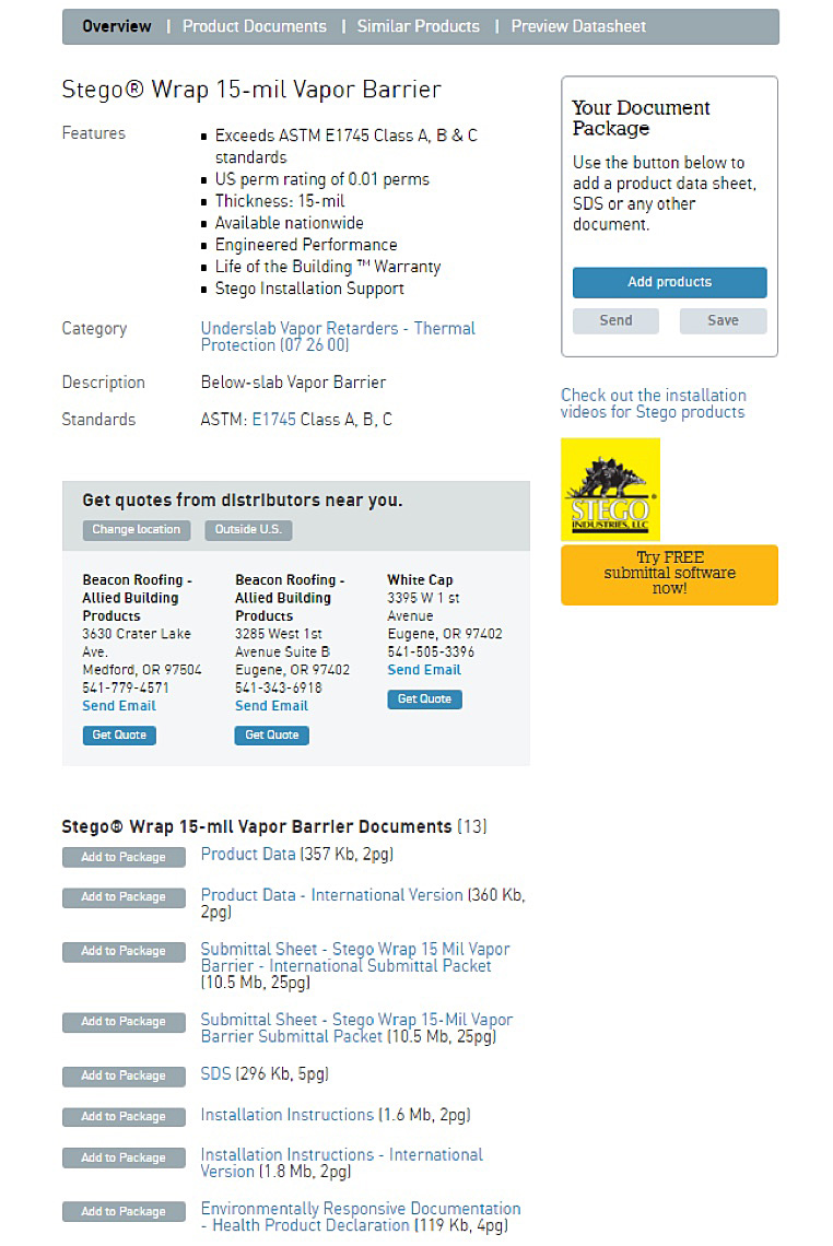 Submittal-ready product data, SDS, ICC-ES, UL, and installation details
