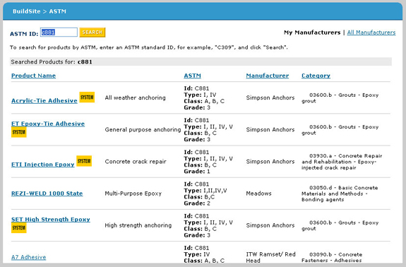 Screenshot of ASTM Search for C881